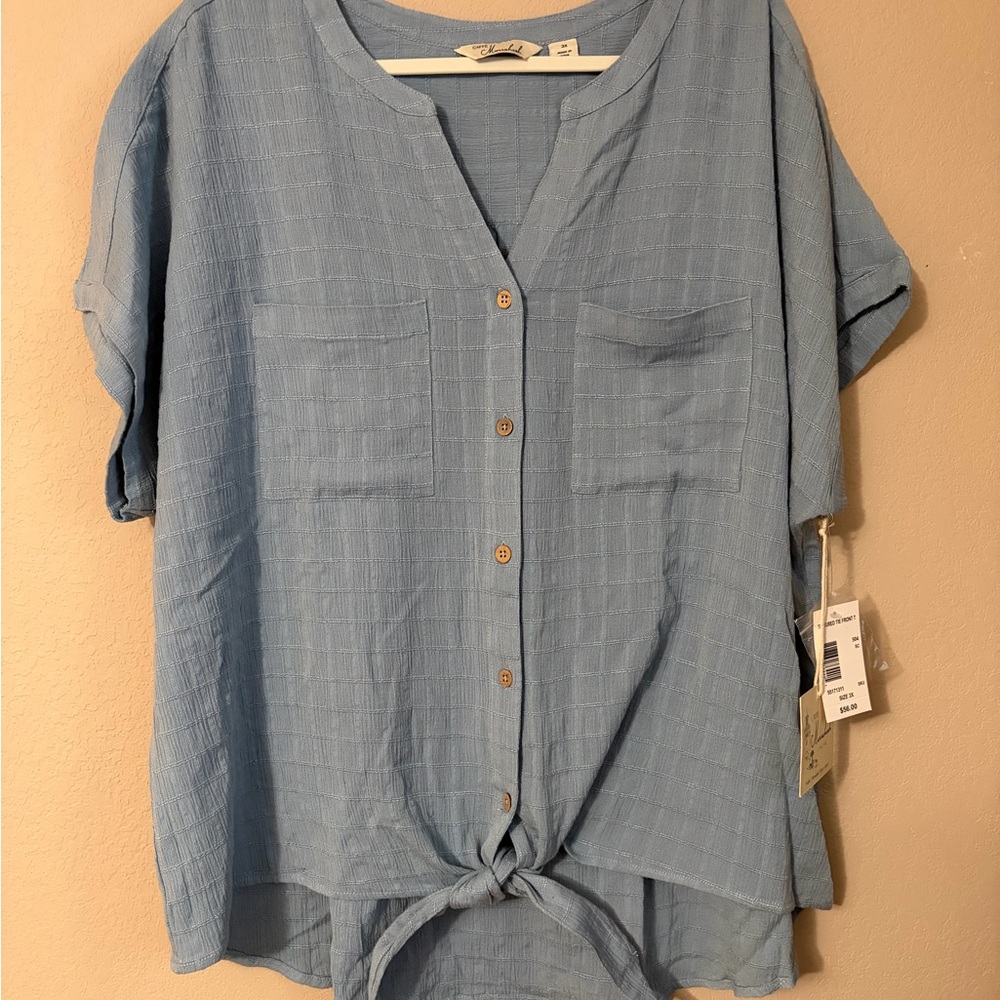 Caffe‎ Marrakesh Women's Button-Up Blouse That Ties At Last Button Sz 3X
